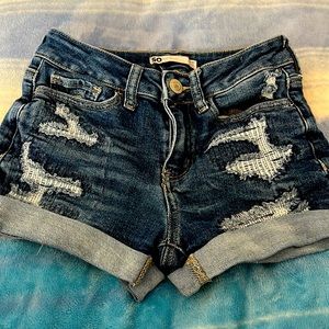 Dark blue shorts with fake holes